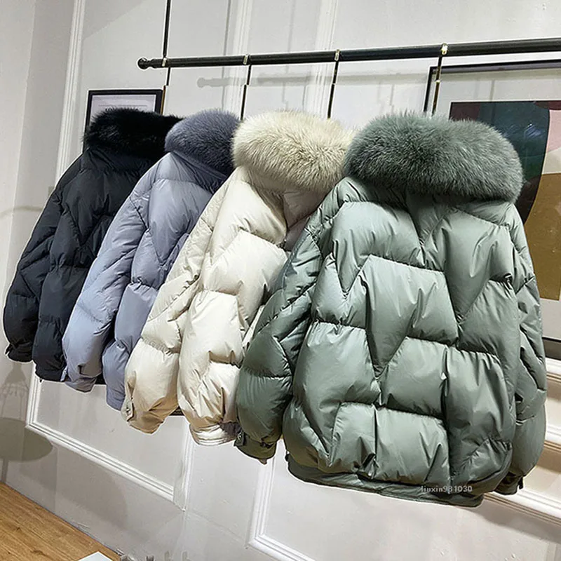 Real Fox Fur Collar 2024 New Winter Women\'s 90% White Duck Down Jacket Female Short Puffer Coat Warm Down Parka Loose Outwear