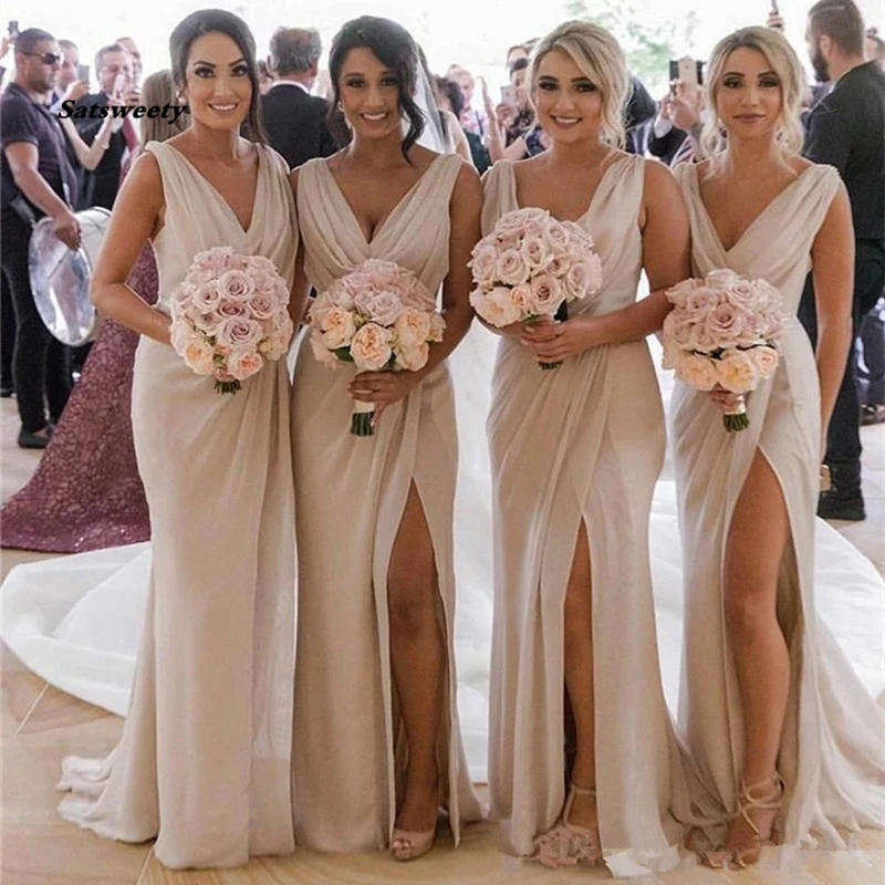 V-Neck Fashion Side Slit Formal Bridesmaid Dresse Sexy Maid Of Honor Dress Wedding guest dress