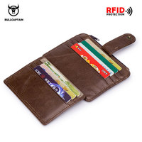 BULLCAPTAIN Genuine Leather Card Holder RFID Blocking Zipper Credit Cart Wallet Mini Slim Wallet Man Business Card & ID Holders