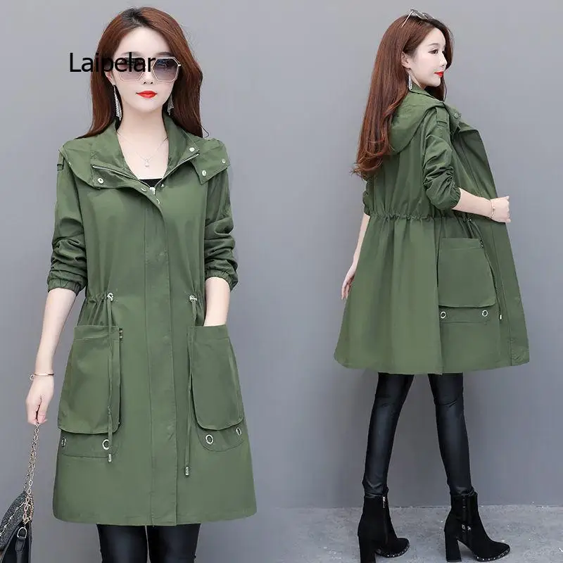 

Spring Autumn Trench Coat Women Hooded Korean Clothes Casual Long Outerwear Female Long Sleeve Windbreaker