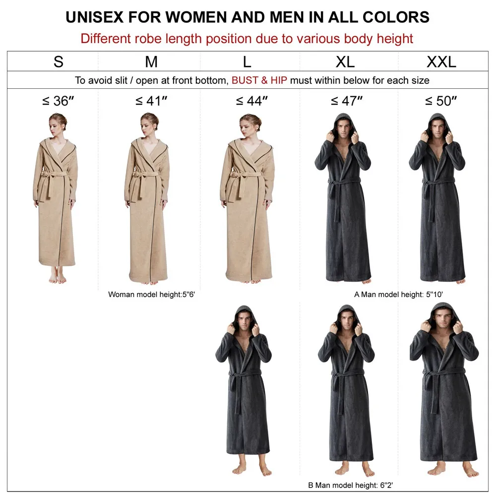 Men and Women Floor-length Hooded Night Gowns Extra Long Bathrobe Lounge wear