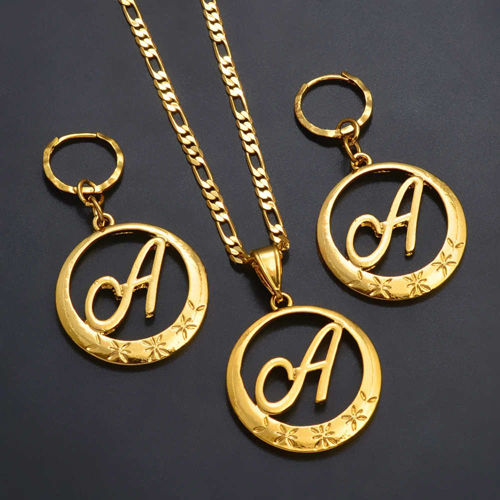 Anniyo A-Z Cursive Letters Gold Color Pendant Chain Necklaces Hawaiian Guam English Letter Jewelry Women #260406