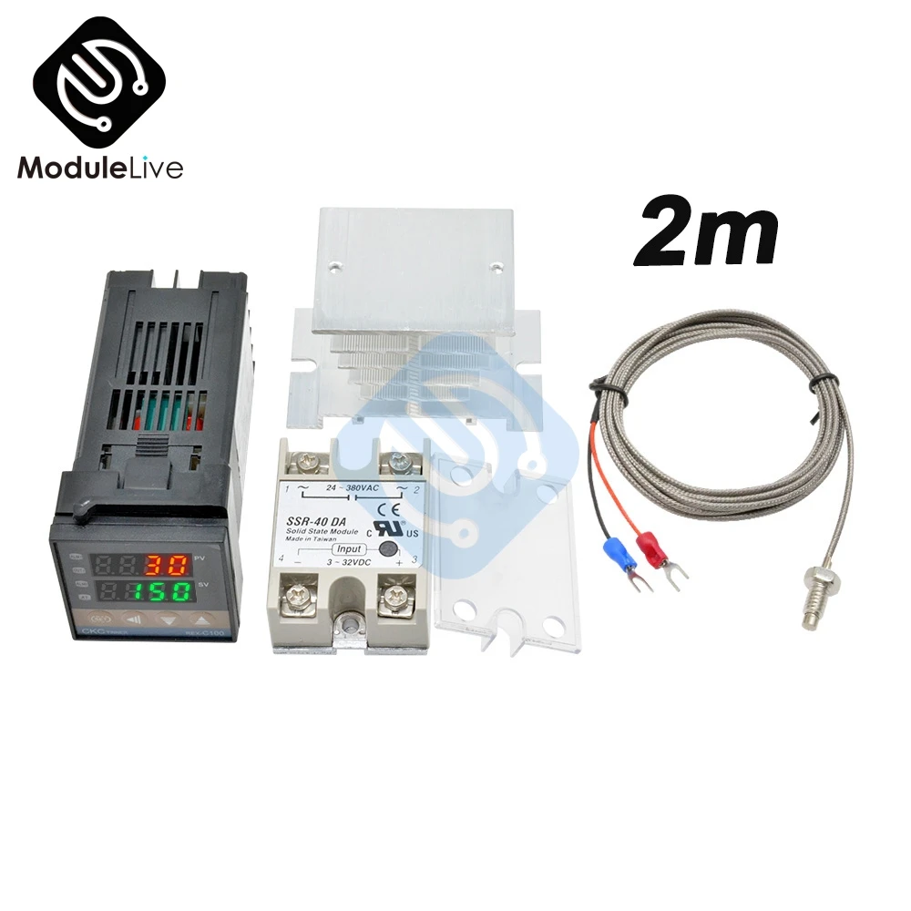 REX-C100 Digital PID Temperature Controller Thermostat Relay output + Max.40A SSR Relay+ K Thermocouple Probe High Quality RKC