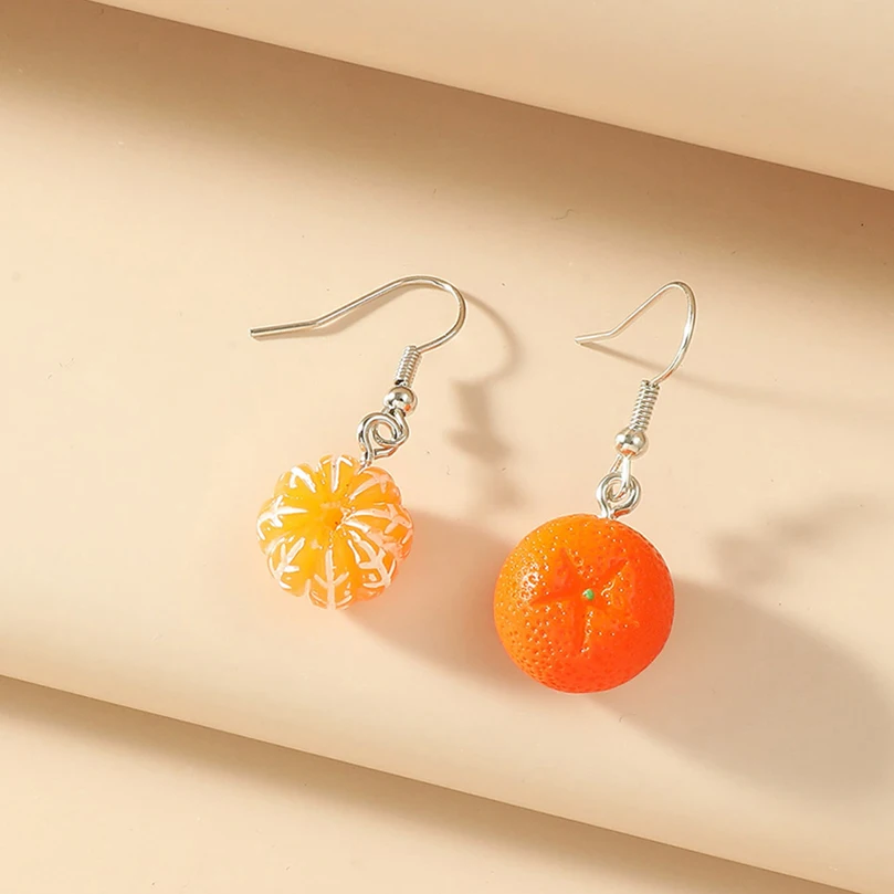 Girls Unusual Earing Orange Fruit Drop Hanging Earrings Women For Teen Funny Female Ear Rings Jewelry Gift Stainless Steel