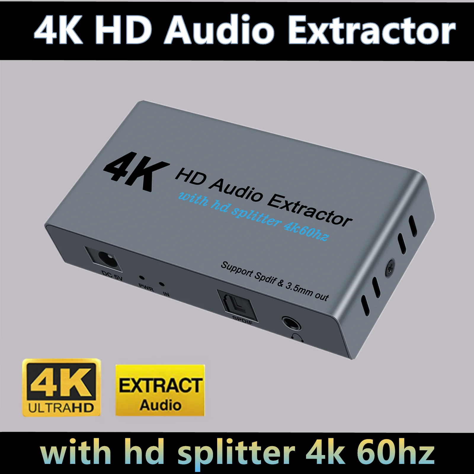 

HDMI Audio Extractor Splitter 1in 2 out 4K 60HZ HDMI to Optical Spdif Toslink with HDMI and 3.5mm Stereo Converter Adapter