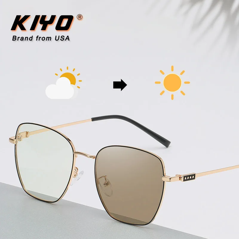 

KIYO Brand 2020 New Women Men Square Anti-Blue Light Photochromic Sunglasses Metal Fashion Sun Glasses UV400 Driving Eyewear9656