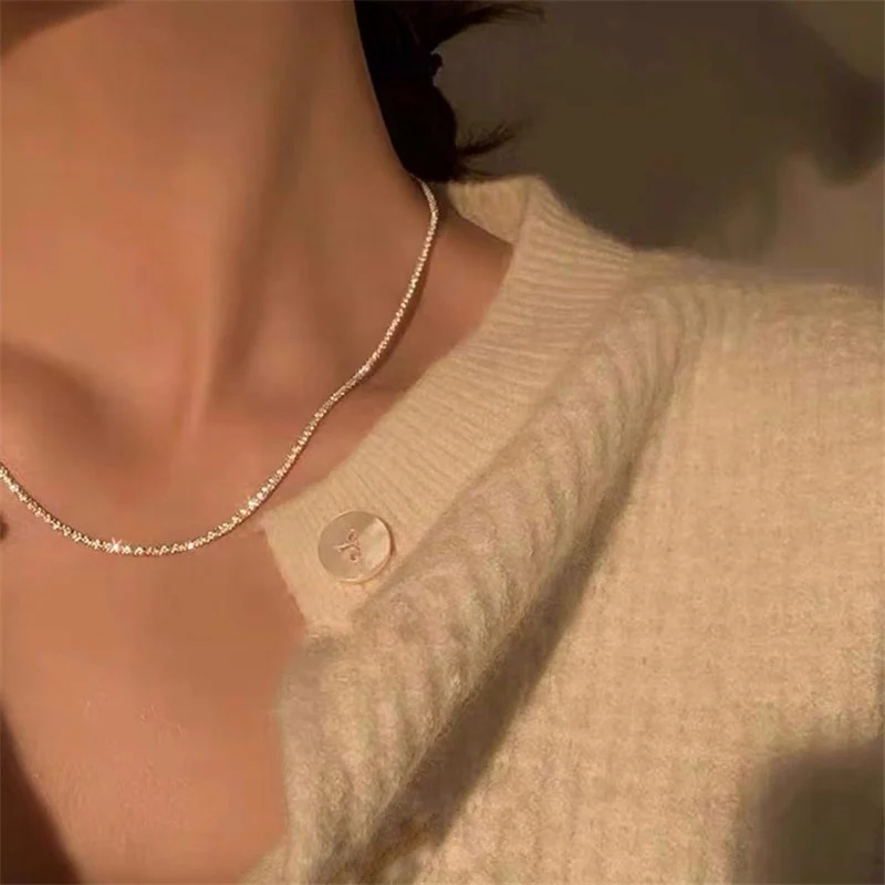 Korean Girls Choker Silver Color Round Flower Star Bar Pendant Necklace for Women Wedding Zircon Jewelry Cute Clavicle Chain