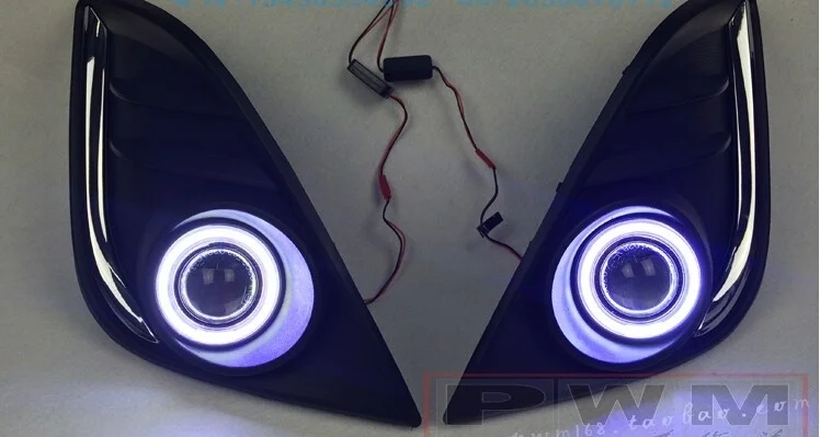 DRL COB angel eye ( 6 colors ) + projector lens + halogen fog lamp + black fog lamp house for 2015 mazda 3