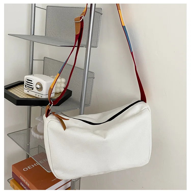 Retro Bag Ladies Handbags Square Canvas Shoulder Bag Korean Style Simple Colorful Strap Solid Color Crossbody Bag