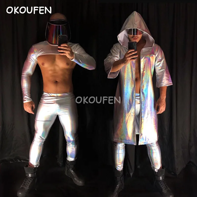 

Bar nightclub Male Sexy Night Scenes dslack Laser Silver technology future theme costumes