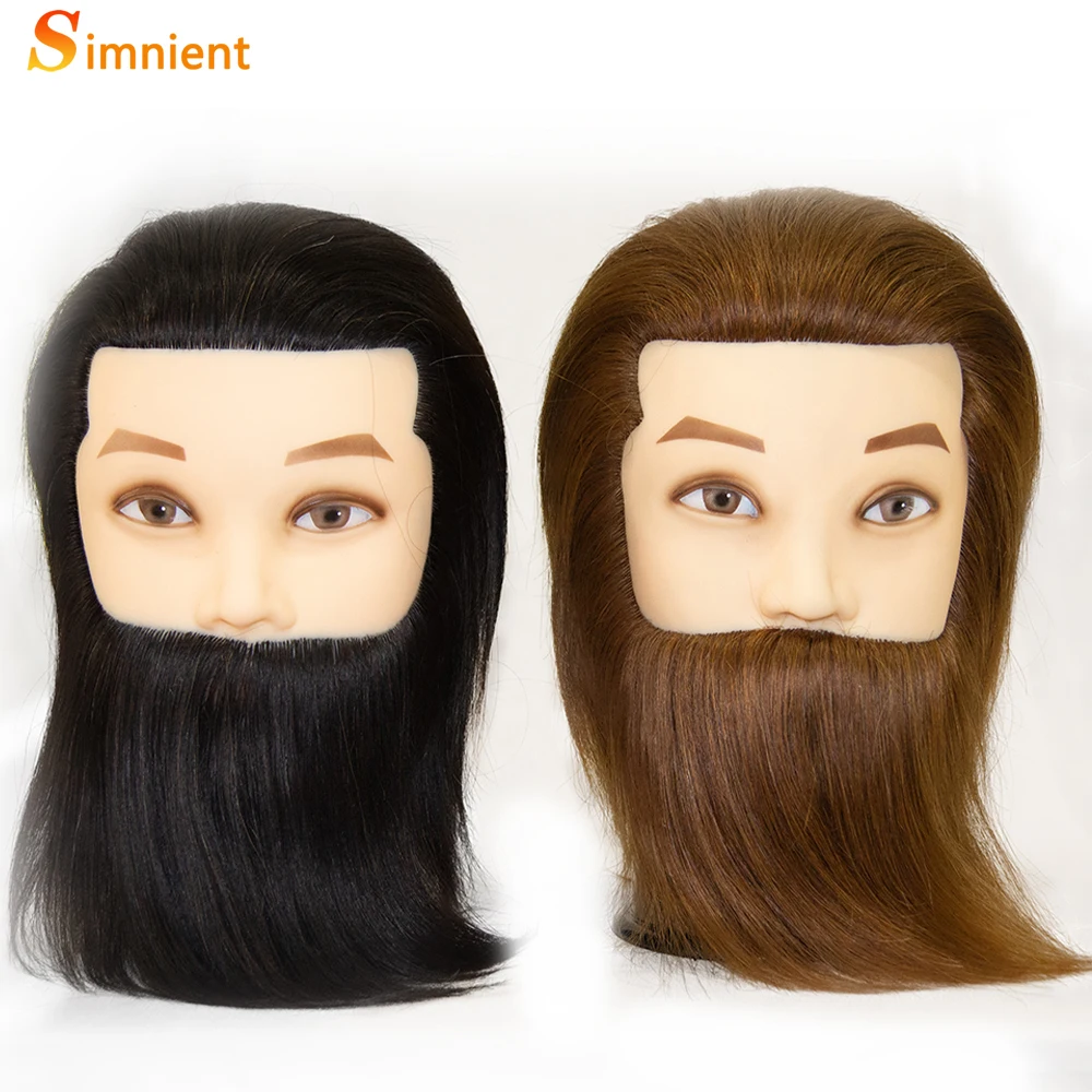 100% Human Hair Male Mannequin Head With Hair Beard Practice Manikin Hairdresser Cosmetology Training Doll Head For Hair Styling