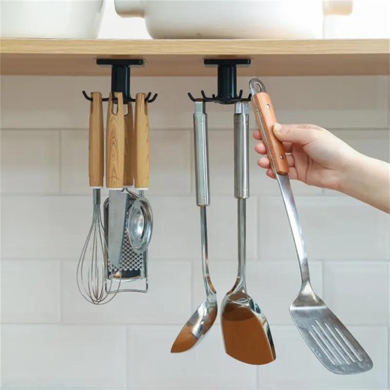 ABS Kitchen Hook Organizer Punch-free Multi-Purpose Hooks 360 Degree Rotatable Kitchen Hook Home storage Cabinet Rack