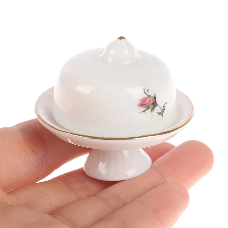 1pc Ceramics DIY Miniature Dollhouse Cake Dish Cover Kitchen Accessories Sets Baby Kids Gift