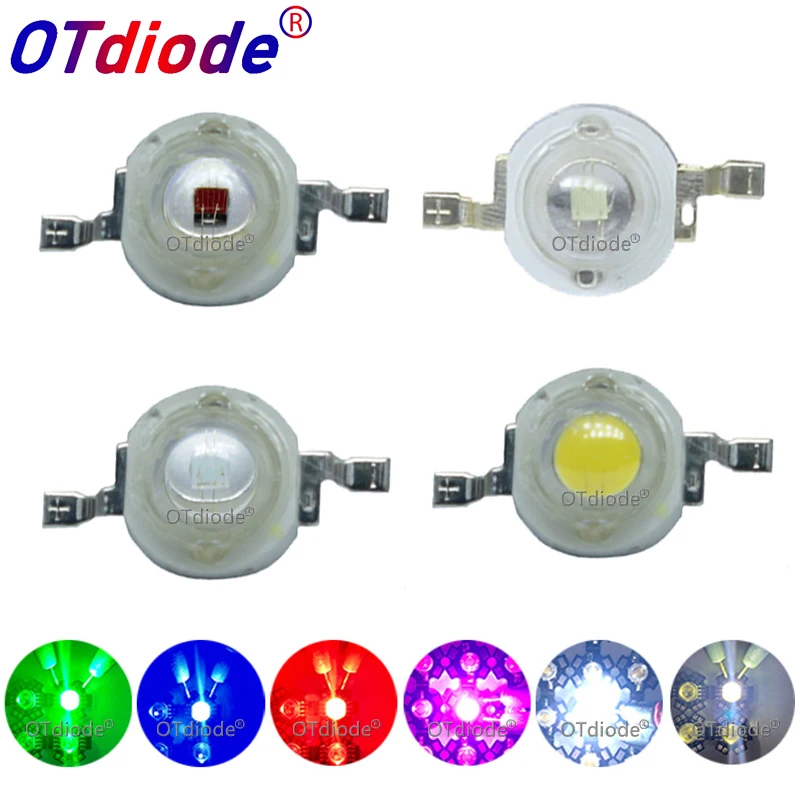 10 Uds 1W 3W diodo emisor de luz LED de alta potencia Chip SMD blanco cálido rojo verde azul amarillo para foco bombilla de lámpara de luz descendente