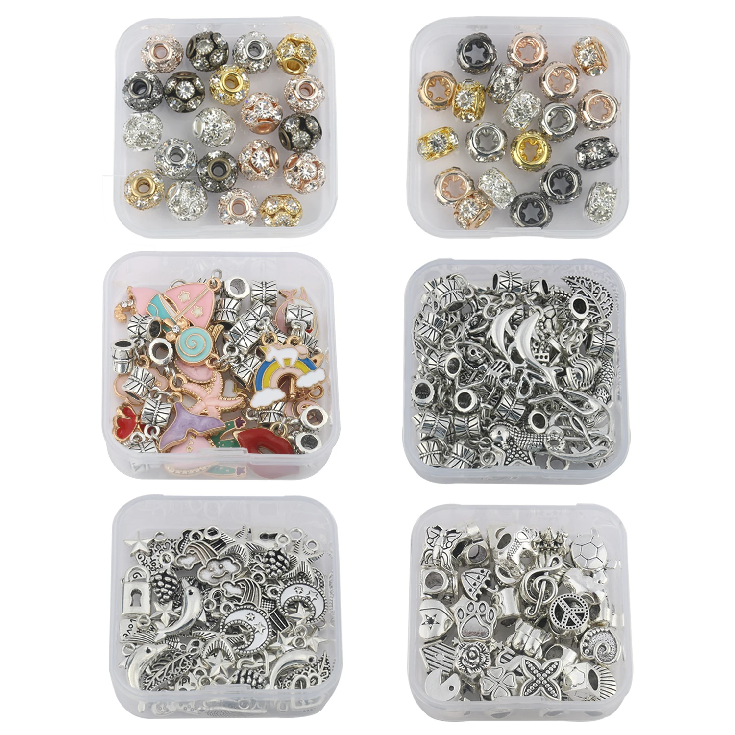 Mixed Alloy Big Hole Rhinestone Beads Sets Spacer Pendant Charms Beads For DIY Jewerly Making Accessories Bracelet Neacklace