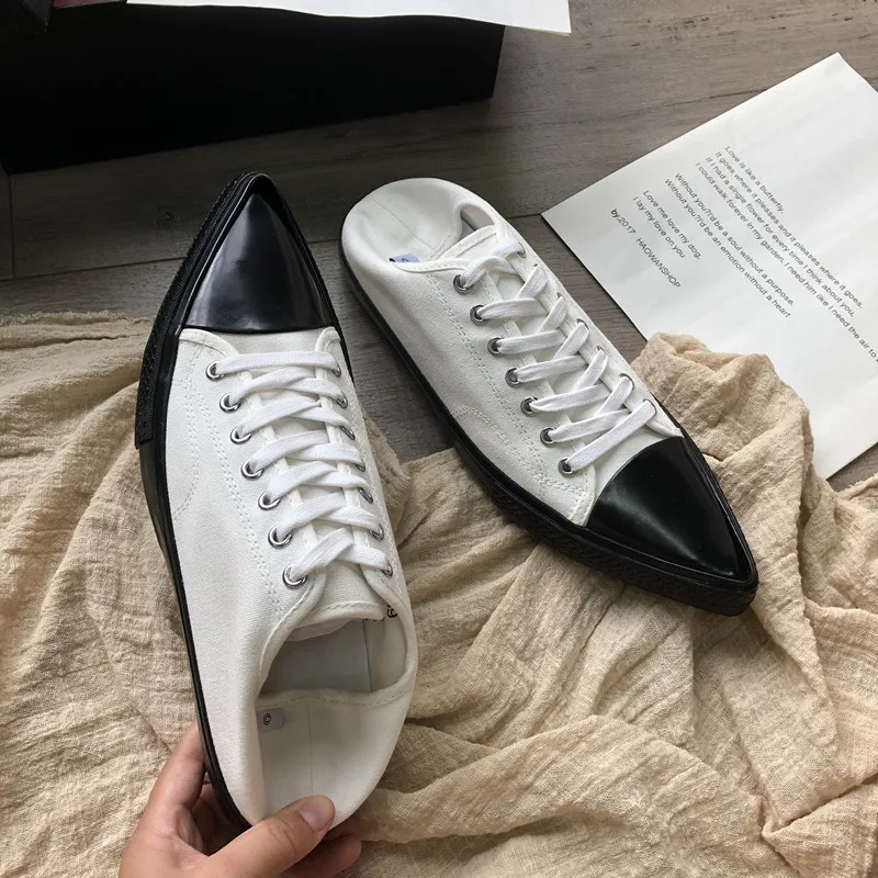 

Women Flats Shoes 2019 New Low Top Pointed Toe Canvas Shoes Vintage Lace Up Flat Sneakers Female Fashion Casual Chaussures Femme