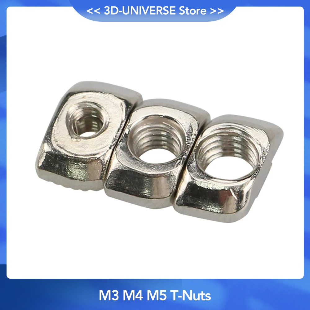 50Pcs M3 M4 M5 Carbon steel T type Nuts T-Nuts Fastener Aluminum Connector For EU Standard 2020 Industrial Aluminum Profile