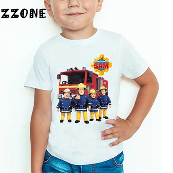 Children Cartoon Fireman Sam Printed Funny T shirt Kids Summer Tops Baby Girls Boys Great Casual T-shirt