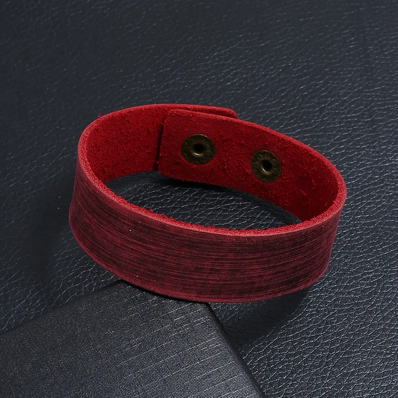 MKENDN Minimalism Punk Vintage Black Brown Genuine Wide Leather Bracelet for Men Women Adjustable Buckle Bracelet & Bangle Gifts