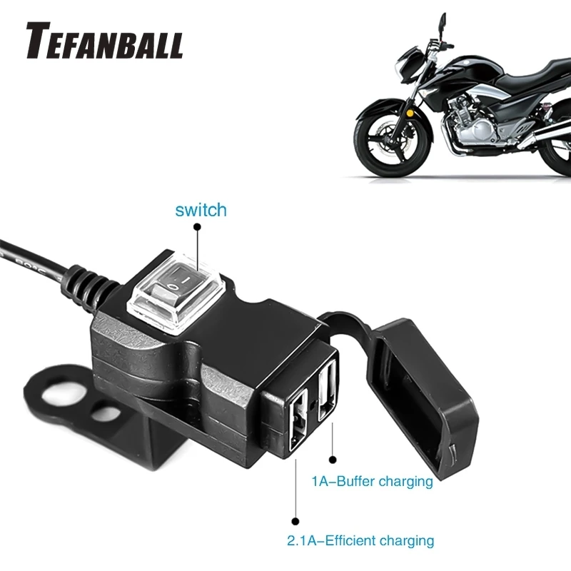 

Motorcycle USB Socket for Phone GPS Motorbike Handlebar Charger 5V 1A/2.1A Adapter Power Supply Socket Waterproof Dual USB Port