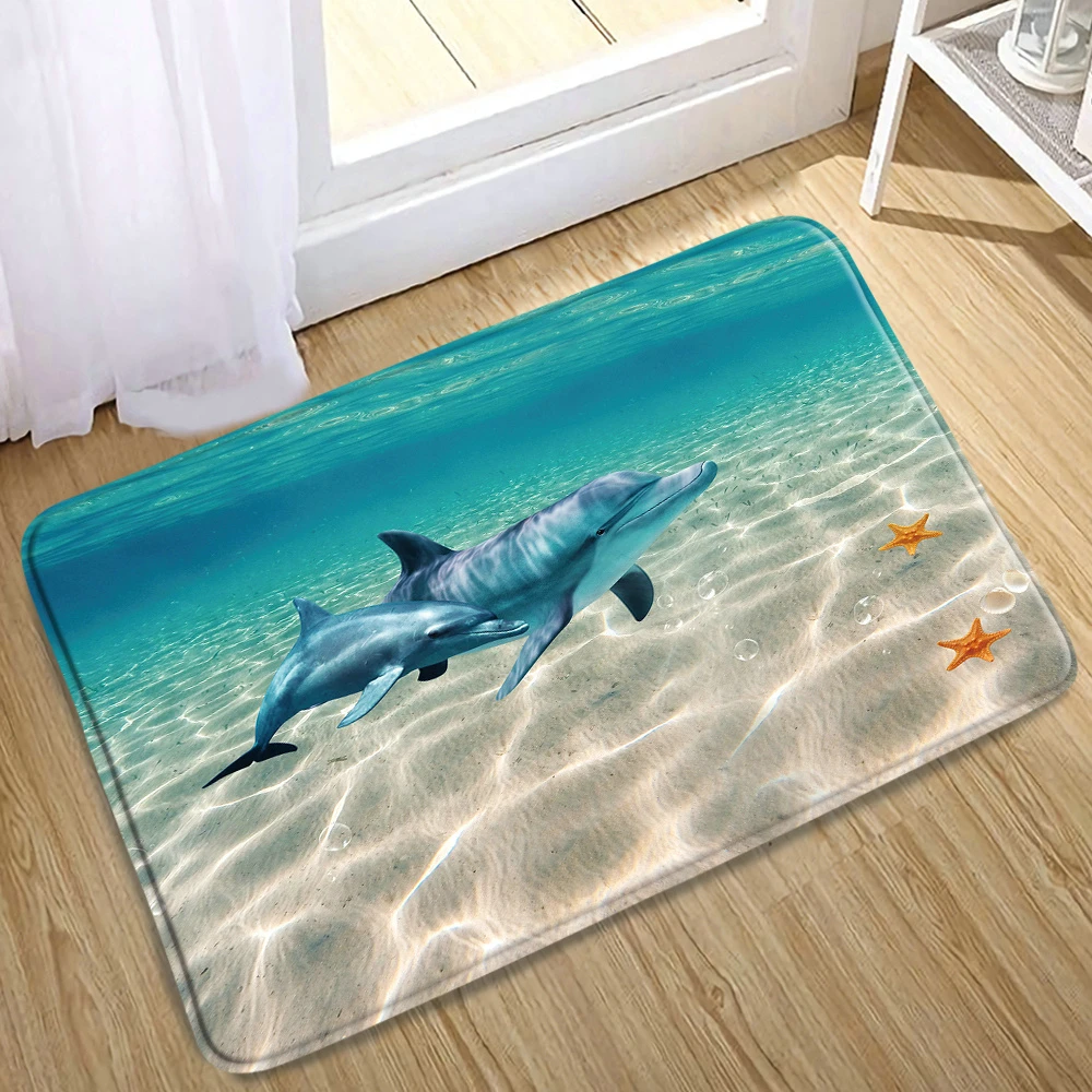 Dolphin Sea Turtle Bath Mats Bathroom Decoration Non-Slip Rugs Entrance Door Mat Ocean Animal Underwater World Doormat Carpet