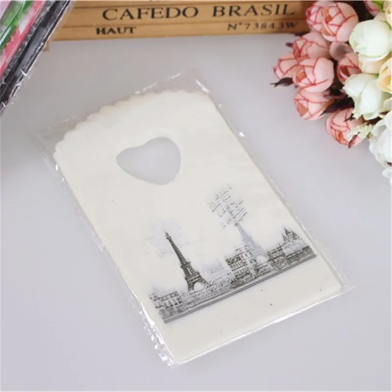 Hot Sale New Style Wholesale 50pcs/lot Eiffel Tower Mini Jewelry Plastic Gift Packaging Bags With Handles Small Gift Bags
