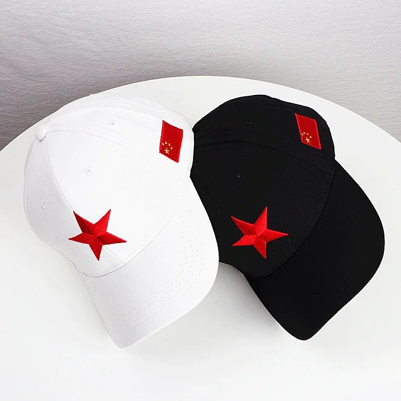 Summer Men\'s And Women\'s Baseball Cap High Quality Red Five Pointed Star National Flag Embroidery Baseball Cap Sun Shading Hats