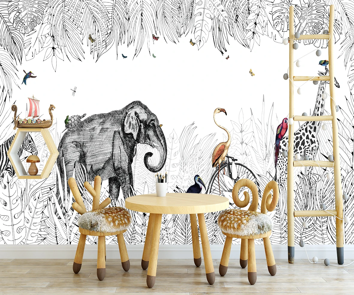 Milofi custom 3D large wallpaper mural hand-painted Nordic forest small animal kindergarten jungle sticker background wall