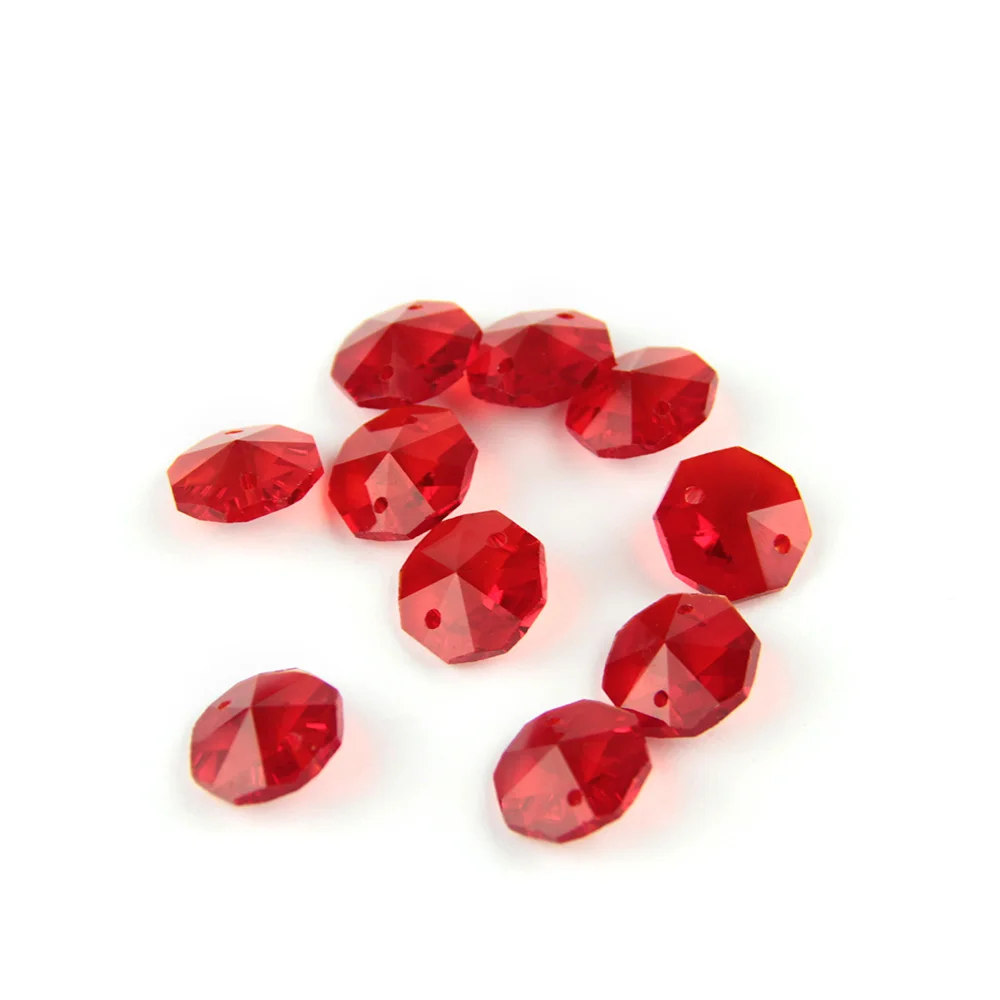 

Red 14mm Octagon Beads 100pcs/1000pcs Curtain DIY Window Accessories Chandelier Crystal Prisms Hanging Pendant