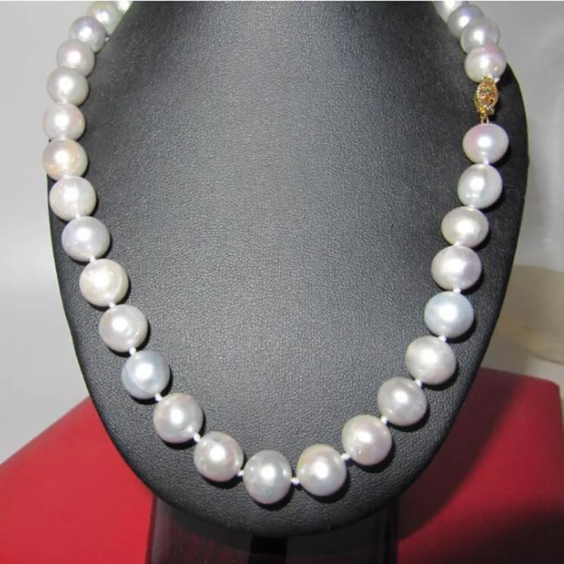 

18inch Classic 9-10mm AAA+ South Sea White Pearls Necklace 925silver Gold Clasp