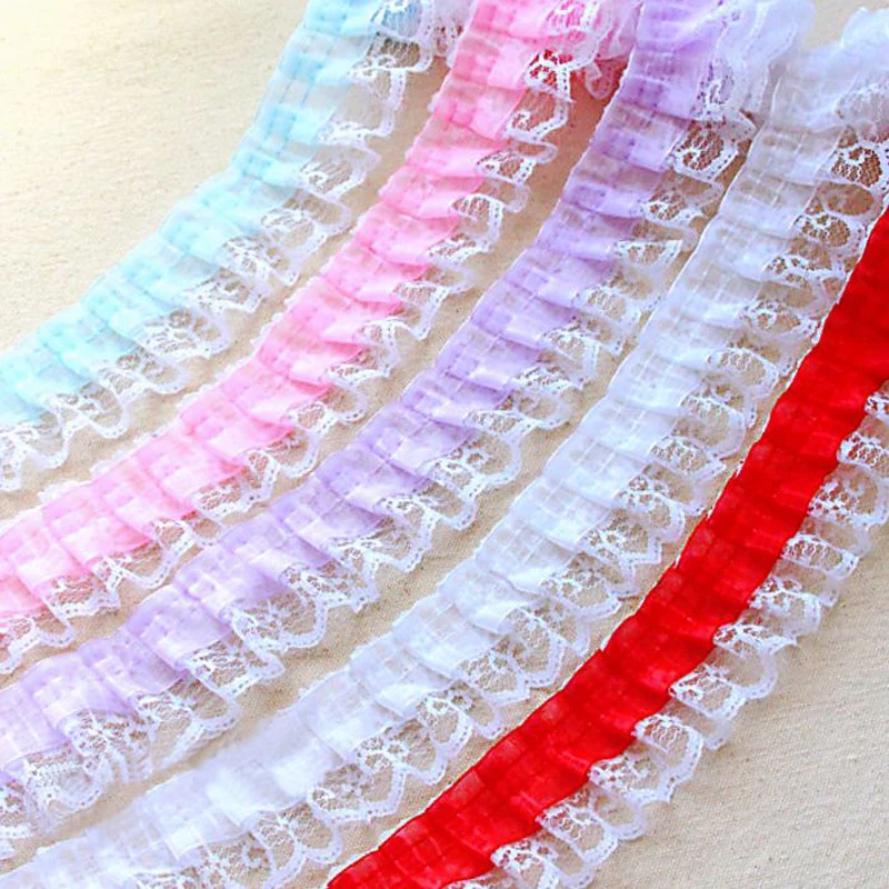 

45MM 10 Yards Pleated Lace Ruffled Ribbon DIY Handmade Doll Materials White Skirt Edge Clothing Accessories Home Decoration