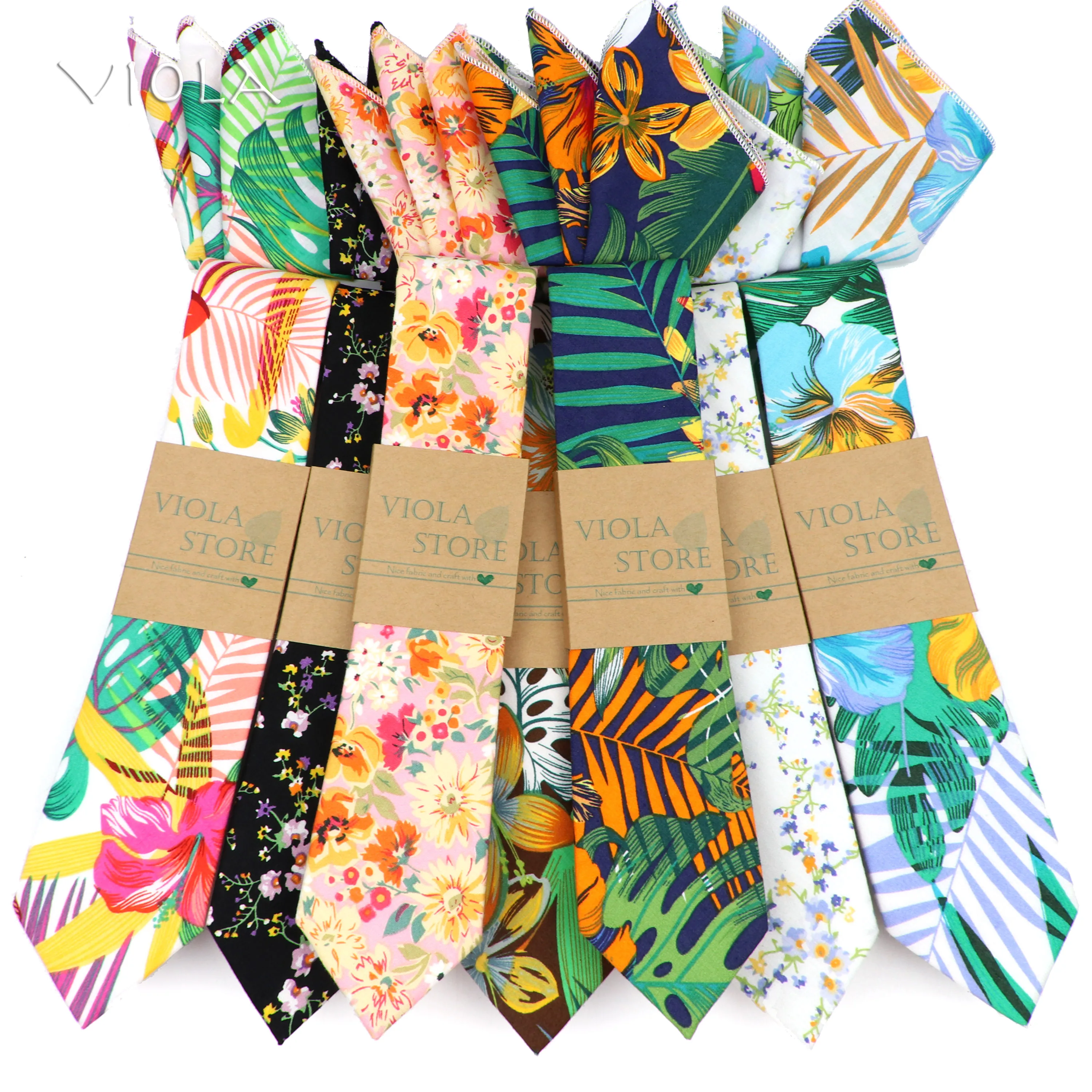 

Fairy Tale Jungle Floral Bright Colorful Printed Necktie Pocket Square Set 6cm Cotton Tie Handkerchief Wedding Party Men Cravat