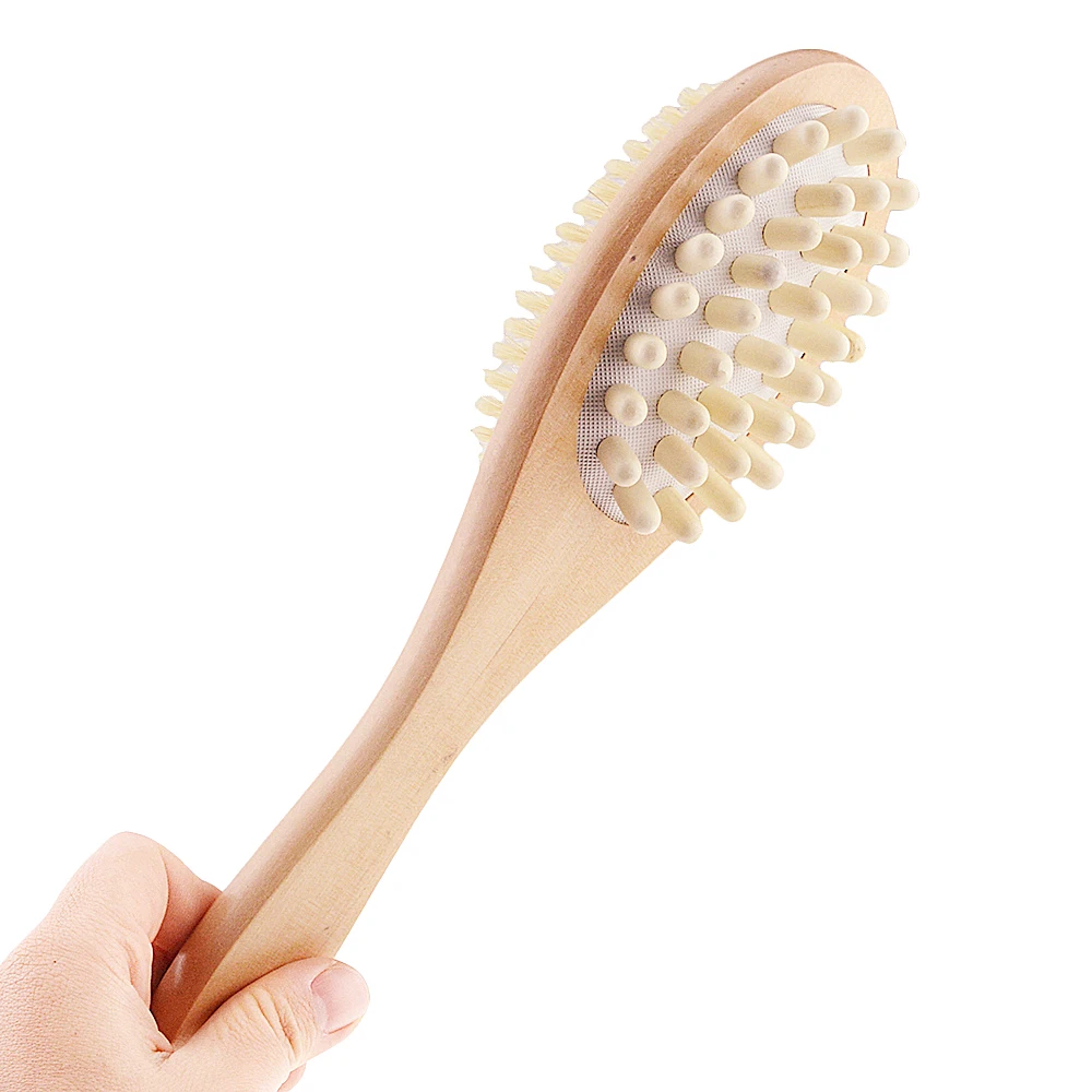 2-in-1 Body Brush Sided Natural Bristles Body Brush Scrubber Long Handle Wooden Spa Shower Brush Bath Massage Brushes