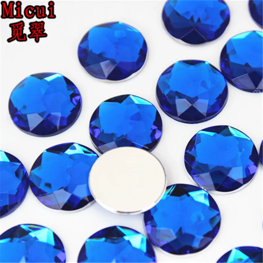 Micui 30pcs 18mm Round Chamfer Crystals Acrylic Rhinestones Flatback Glue On Gems Strass Stone For Clothes Dress Craft MC158