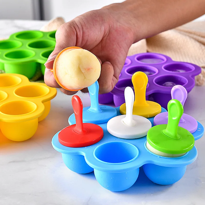 

7 Holes Silicone Mini Ice Pops Mold Ice Cream Ball Lolly Maker Popsicle Molds Baby Diy Food Fruit Shake Ice Cream Mold