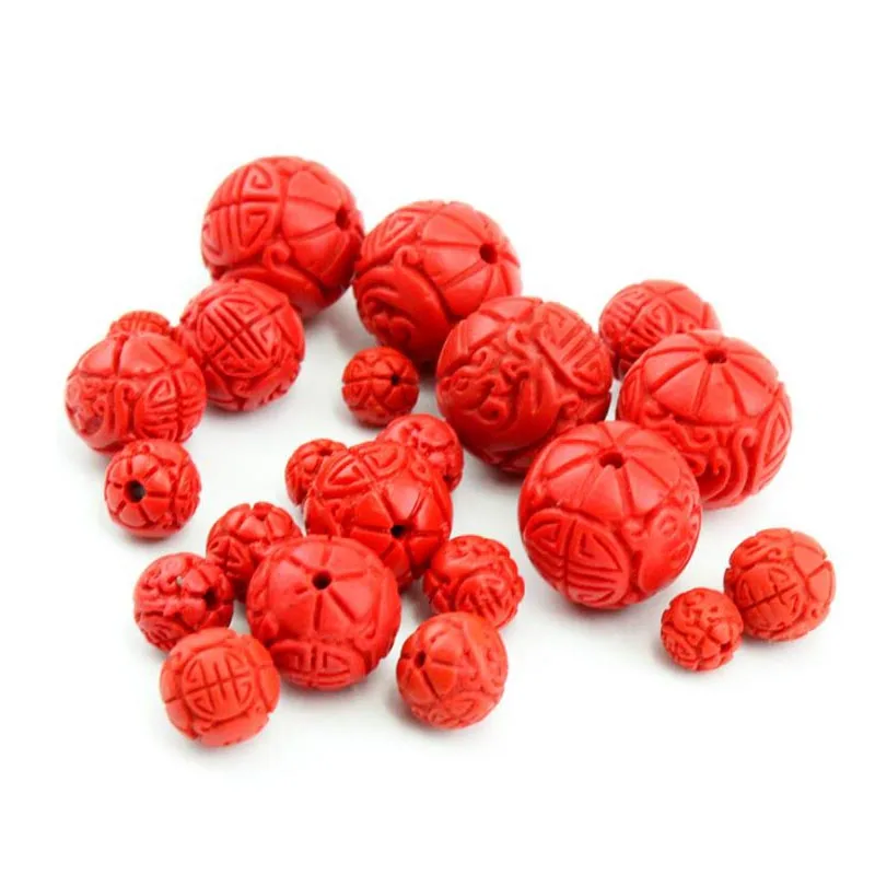 10pcs/lot Handmade Carving Cinnabar Red Beads 6 8 10 12 14mm Round Natural Cinnabar Stone DIY Bracelet Necklace Jewelry Making