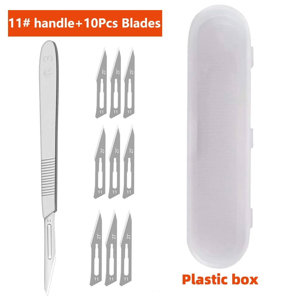 10 Stück Klingen Edelstahl Chirurgisches Skalpell 11 # 23 # Abnehmbare Aufbewahrungsbox mit Metallgriff für Pflanzenpfropfen, Schnitzen, DIY-Reparaturen – Detail 15