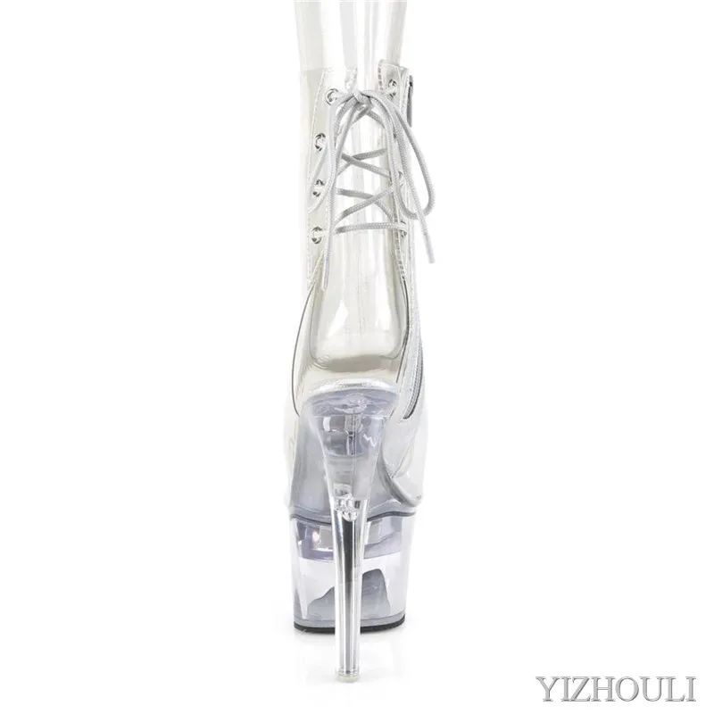 Full transparent crystal 17cm stiletto heels, sexy 7 inch ankle boots, party club, pole dancing shoes