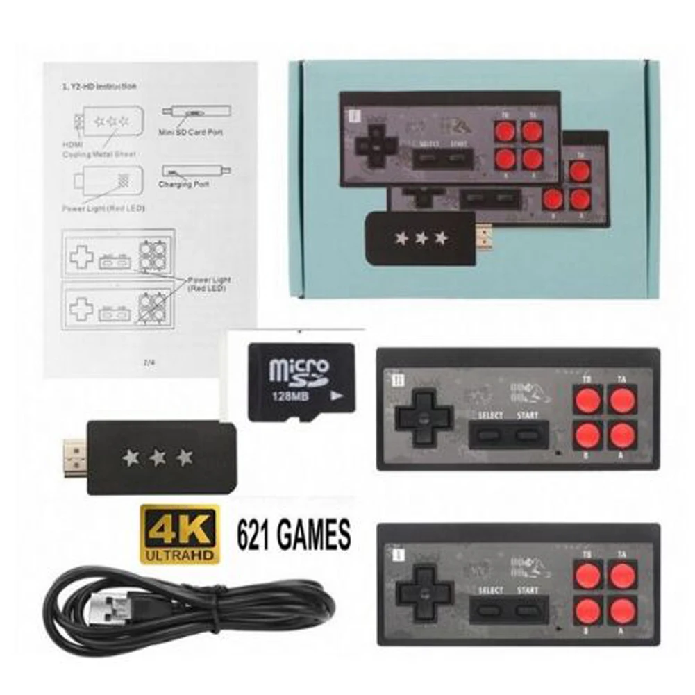 Y2-HD USB Wireless Handheld TV Video Console Build In 621 Games for NES Retro Dendy Console Portable Retro Game Stick