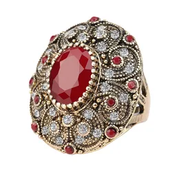 Vintage Luxury Red Stone Big Rings for Women Jewelry Crystal Golden Wedding Rings Female Black Zircon Ring Women Lady Party Ring