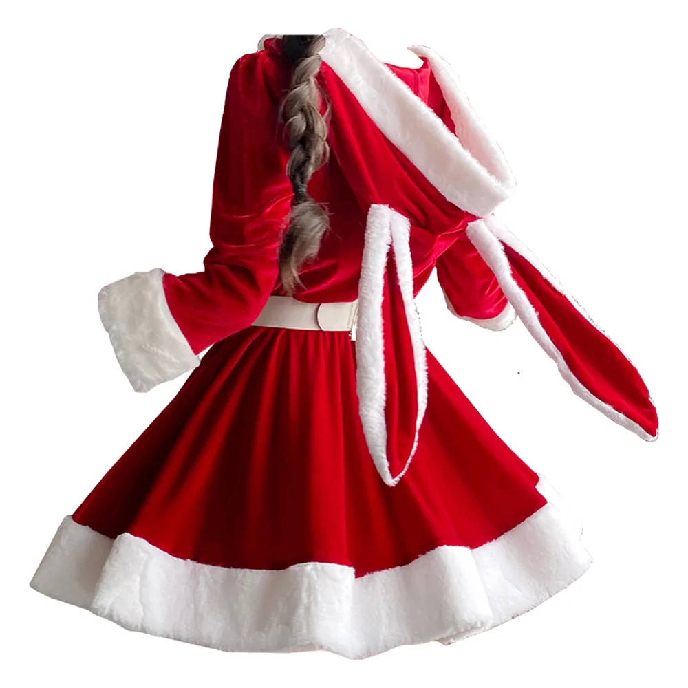 Costume Cosplay de noël pour femmes, robe rouge à manches longues, Lingerie Sexy d'hiver, uniforme lapin de demoiselle d'honneur, 2021