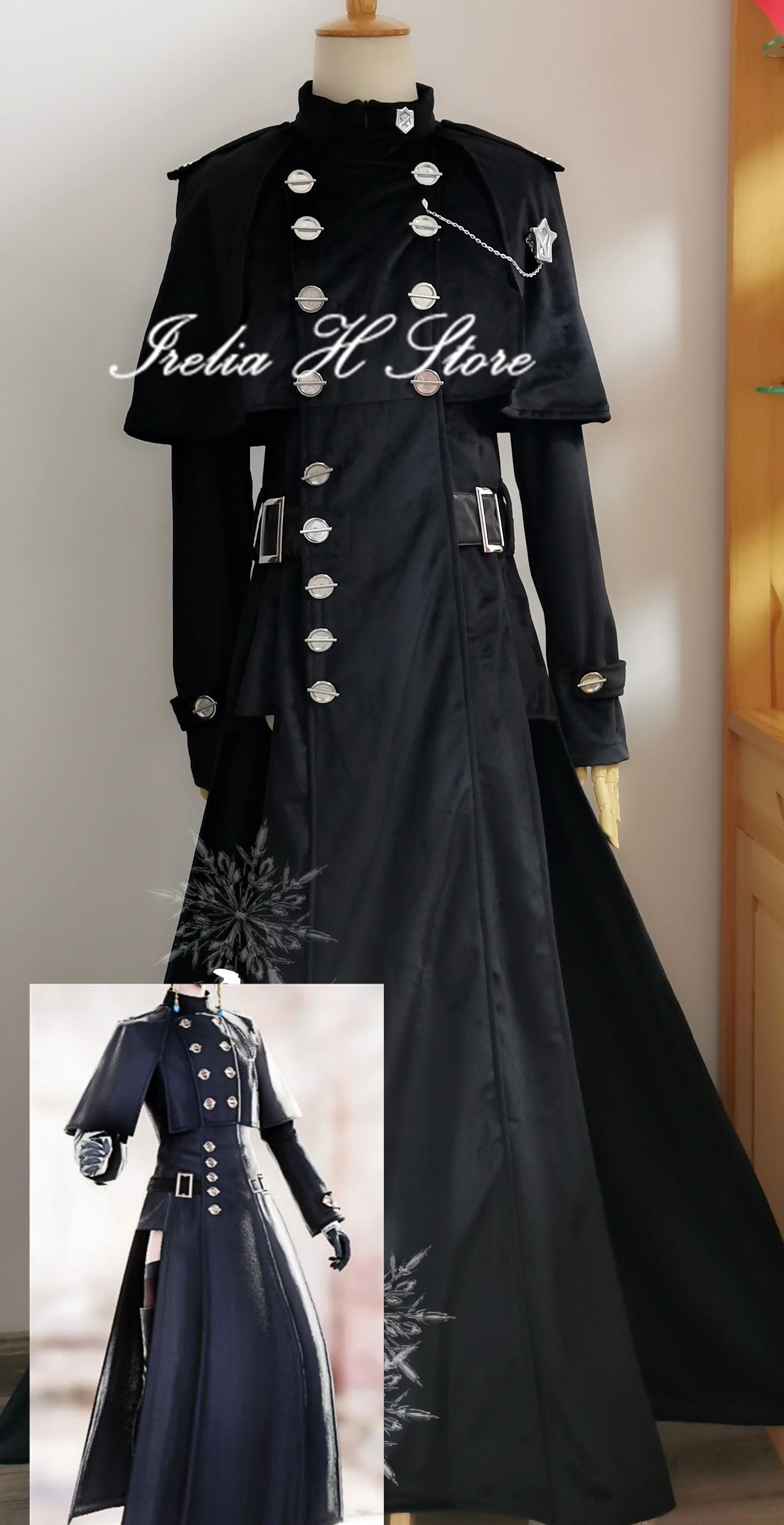 Irelia H Custom made/size FF14 Costume Final Fantasy XIV YoRHa Type-51 Robe of Casting Cosplay Costume black long dress coat