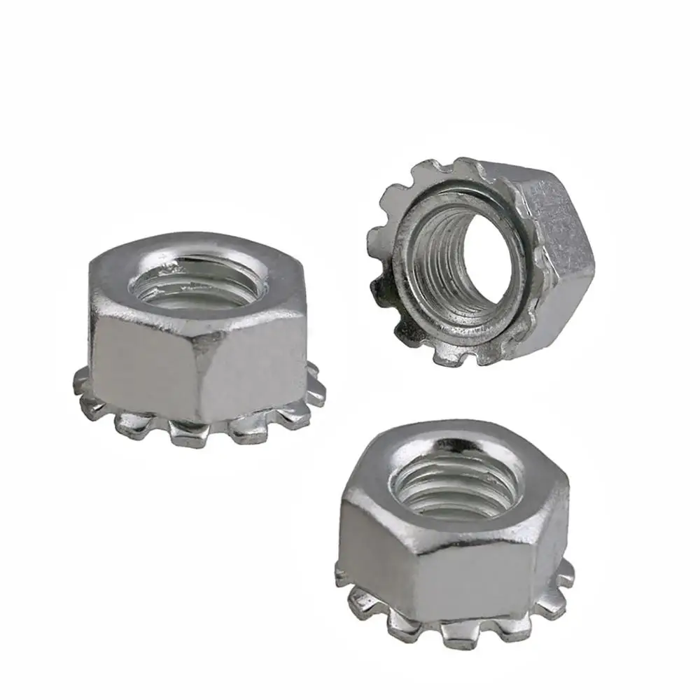 Écrou de blocage de type K en acier au carbone, zingué blanc, engrenage hexagonal de type K, engrenage de type K, KEPS Kg, polydenté externe, K Kg, M3 figuré, M5, M8, M10