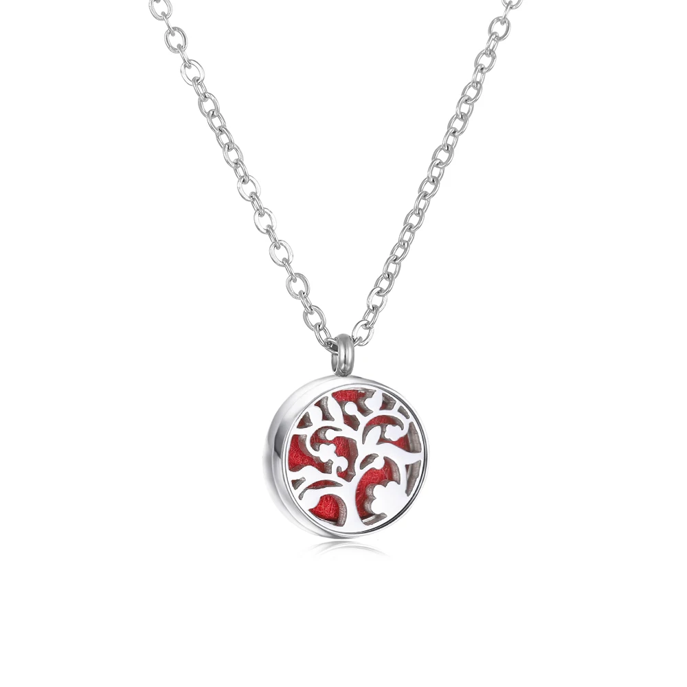 Stainless Steel Aromatherapy Essential Oil Diffuser Necklace Mini Tree Flower 12mm Locket Charm Aroma Perfume Pendant Necklace