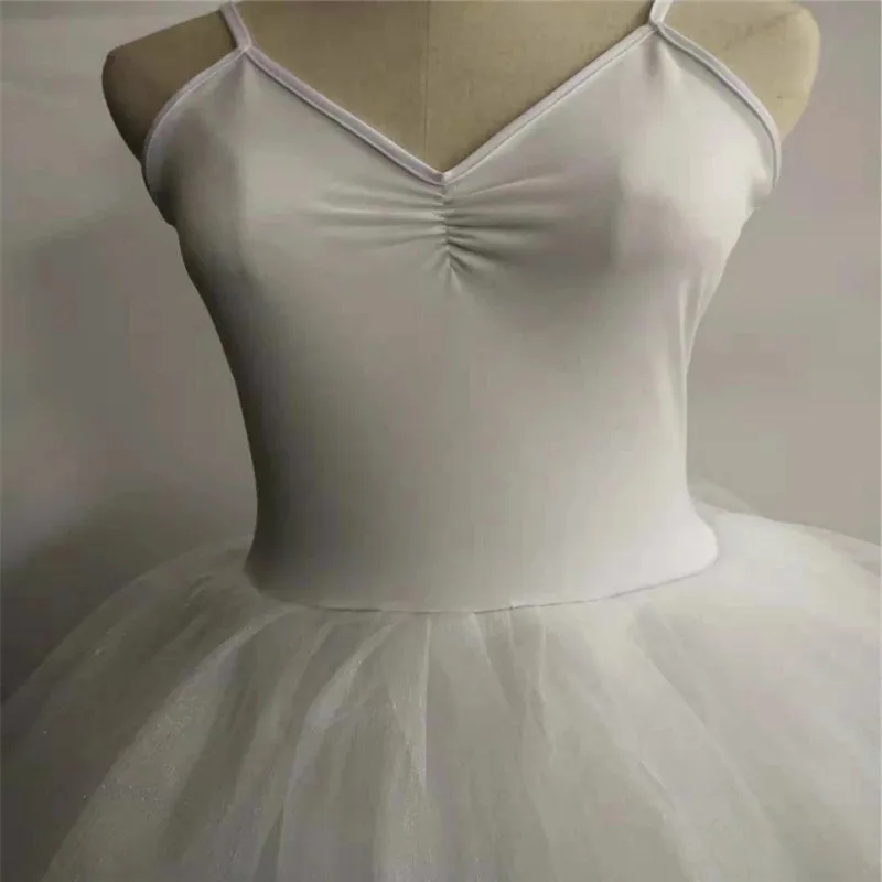 Costume de Ballet cygne blanc et noir pour femmes et enfants adultes, sans manches, dos nu, Tutu Long professionnel, justaucorps de gymnastique pour filles