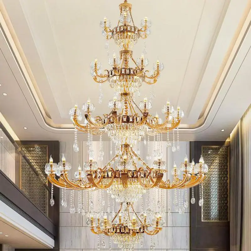 Long 50 heads Hotel Chandelier crystal Pendant droplight Living Room Furniture Light Huge parlor project Led Chandeliers Lustres