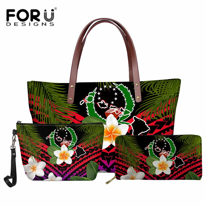 FORUDESIGNS Pohnpei Gradient Women Handbags and Wallet ​Set Polynesia Island Design Large Capacity Shoulder Bag Top-handle Bags