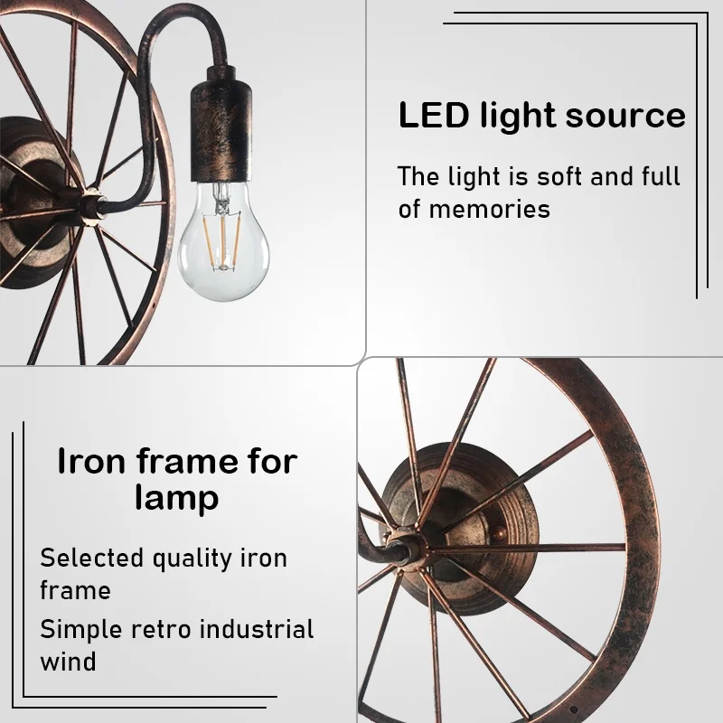 Retro Vintage Wheel Wall Light Industrial Style Restaurant Bar Cafe Wall Lamp Corridor Bedside Bedroom Stair Balcony Lights