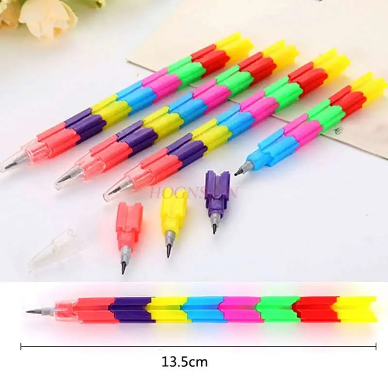 1pcs Rainbow multifunctional bullet head building block pen pencil free sharpening student learning utensils building blocks