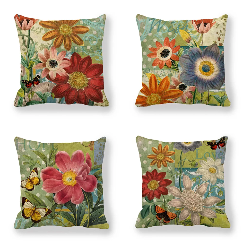 Nordic Chrysanthemum Floral Pillow Case Home Decoration Watercolor Oil Painting Flower Cushion Cover